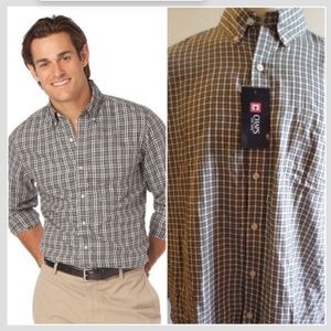 NWT Chaps Classic Fit Checked Twill Casual Button down shirt Tag XL